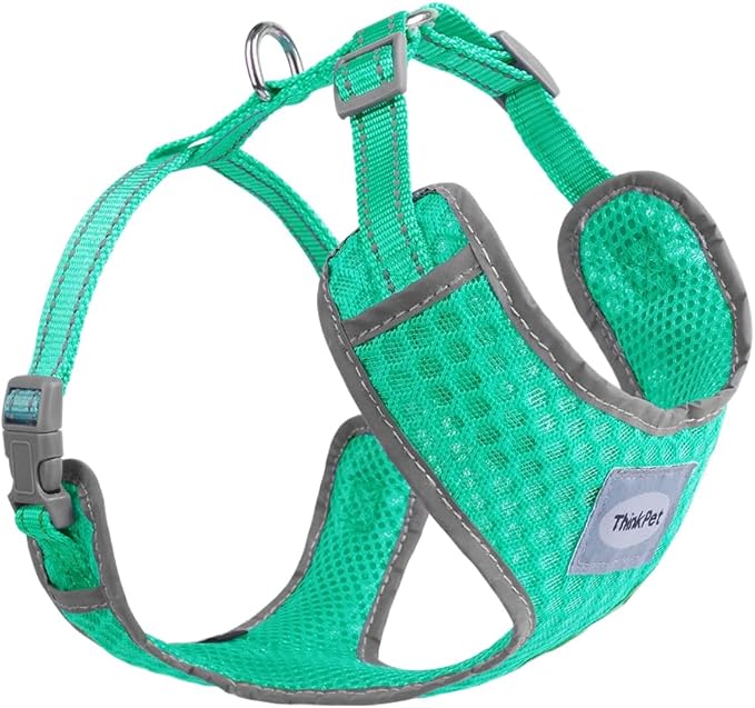 ThinkPet Reflective Breathable Soft Air Mesh No Pull Puppy Choke Free Over Head Vest Ventilation Harness for Puppy Small Medium Dogs (Neon Green,L)