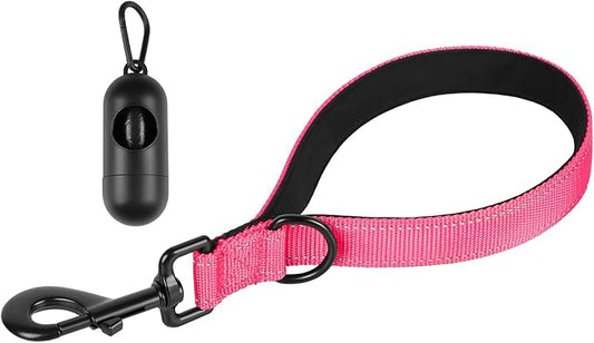 Dog Leash, Short Dog Leash, Leashes for Large Breed Dogs,Traffic Padded Handle- Reflective Training Lead, Perfect for Medium to Large Dogs(12 Inch, Pink)