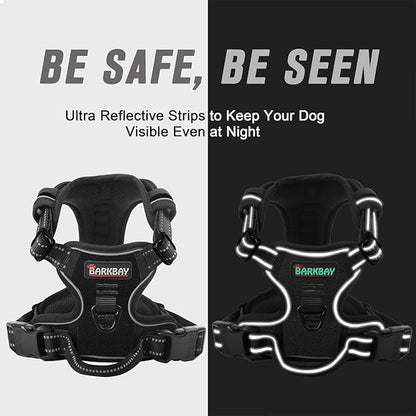 BARKBAY No Pull Dog Harness Front Clip Heavy Duty Reflective Easy Control Handle for Large Dog Walking(Black,XS)