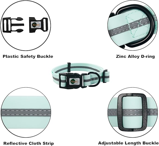 NIMBLE Dog Collar Waterproof Pet Collars Adjustable, Reflective, Durable Flex Poly Coated Nylon Basic Dog Collars 9 Colors in Size S/M/L (Light Blue, Medium (11.81”-18.5”inches))