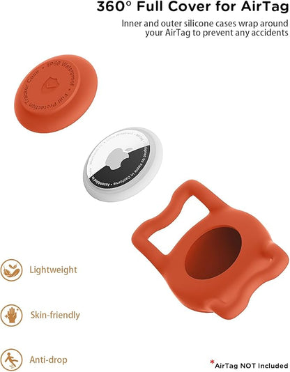 WhoseID IP68 Waterpoof Dog Airtag Holder, Stretchy Silicone Full Body Covered Apple Air Tag Holder for Dog Cat Collar Fit All Width Collar (Red, 1 Pack)