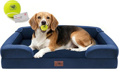 Orthopedic Dog Beds for Large Medium Dogs, Big Waterproof Memory Foam Pet Couch Bed with Removable Washable Cover, Tennis Ball Toy, 36x27