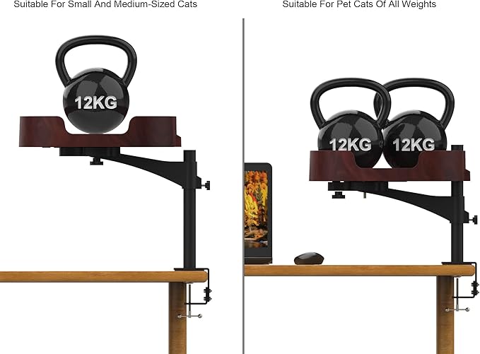RAKEMETE Cat Desk Bed, Adjustable Up and Down and 360° Rotatable for Elevated Pet Habitat in The Home&Office - Space-Saving, Comfortable Litter, Pet Mat and Removable Indoor Cat Mat