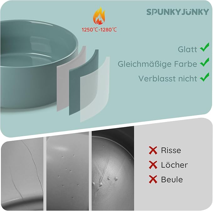 SPUNKYJUNKY 42OZ Ceramic Dog and Cat Bowl, Modern Cute Weighted Food Water Bowl for Replacement Light Green (2 Pack)