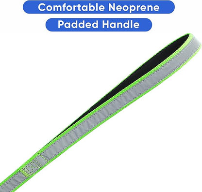 Pawtitas Personalized Green Dog Leash 6 ft Custom ID Lead for Dogs & Puppies Reflective Comfortable Padded Handle Embroidered Name & Phone Number