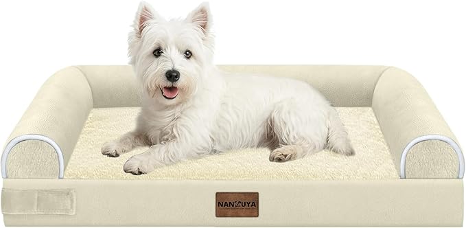 Medium Dog Bed Orthopedic Washable: Beds Bolster Medium Sized Dogs Bed Egg Crate Foam Couch Sofa Waterproof with Removable Cover - Beige