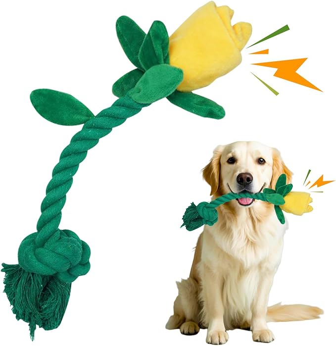 Rose Flower Plush Squeaky Dog Toys with Crink Paper for Small Medium Large Dogs