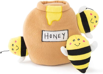 ZippyPaws Burrow- Interactive Dog & Puppy Toys for Boredom, Stimulating Pet Products to Keep Them Busy, Hide & Seek Plush Puzzles, Squeaky Toy for Enrichment, for Small & Medium Dogs- Honey Pot