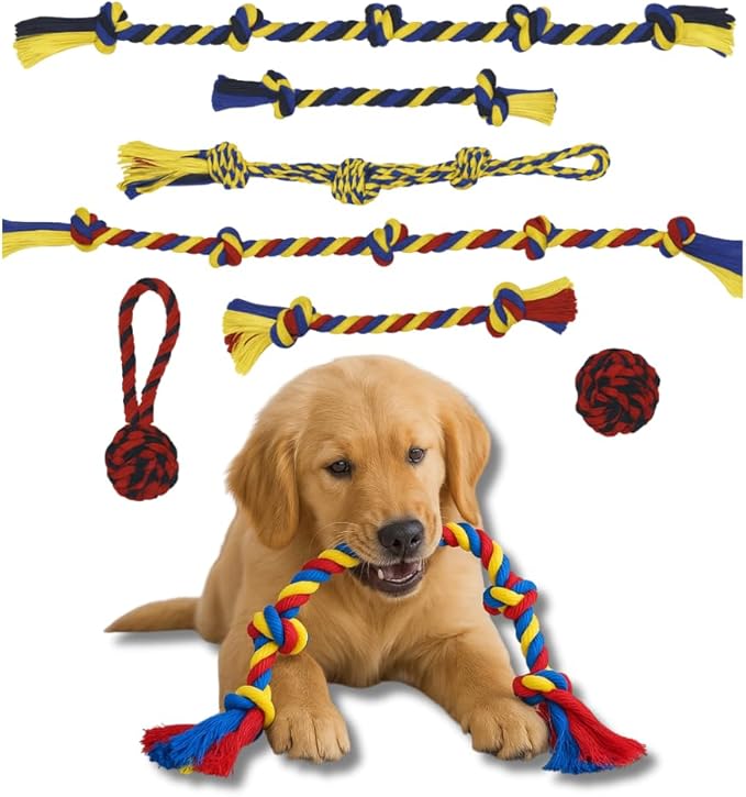 PAWPOURRI Dog Rope Toys Heavy Chew Toys for Medium & Large Breed Dogs – Durable Rope Toy, for Teething, Chewing, and Interactive Play (7 pcs Dog Toys Combo)