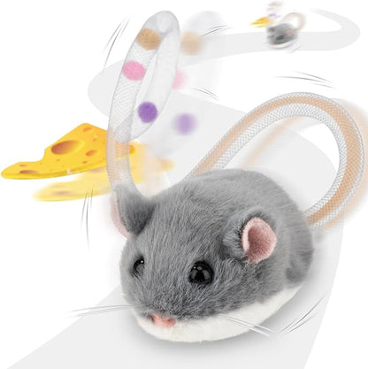 Migipaws Interactive MigiMouse Cat Toy 360° Rolling & Spin with Wiggling Tail for Indoor Cats Smart Motion Sensor, Realistic Squeak, Rechargeable Plush Kitten Toy(Grey)