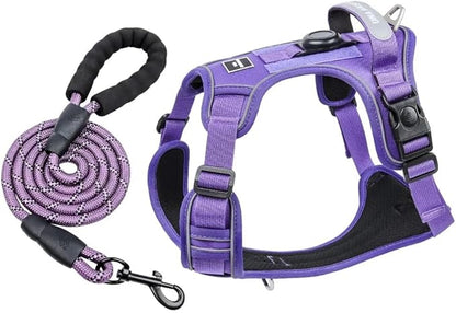 Airtag Dog Harness Chest Plate Reflective No Pull Harness with Leash for Extra Large Dogs (Purple, M)