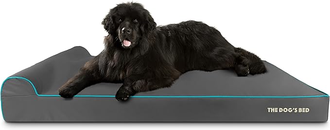 The Dog’s Bed Orthopedic Headrest Dog Bed XXXL Grey/Blue, Memory Foam, Pain Relief for Arthritis, Hip & Elbow Dysplasia, Post Surgery, Lameness, Waterproof Washable Cover, Veterinary Approved