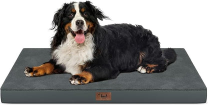 Tail Stories Orthopedic Dog Crate Bed for Extra Large Dogs, XXL Waterproof Comfort Pet Bed with Egg Crate Foam 47x29 Inch, Removable Oxford Cover, Gray