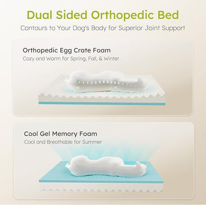 CWAWZ Extra Large Dog Bed, Orthopedic Dog Bed with Cooling Gel Memory Foam, Waterproof XL Pet Bed with Removable Washable Cover, 42" Pet Sofa Couch Dutch Velvet with Bone Toy, Light Gray