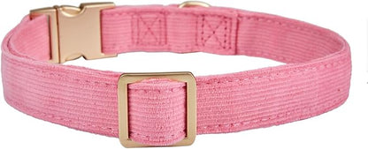 Soft Corduroy Dog Collar and Leash Set Adjustable Durable Dog Collars with Metal Buckle and Lead for Female Medium Dogs,Hot Pink