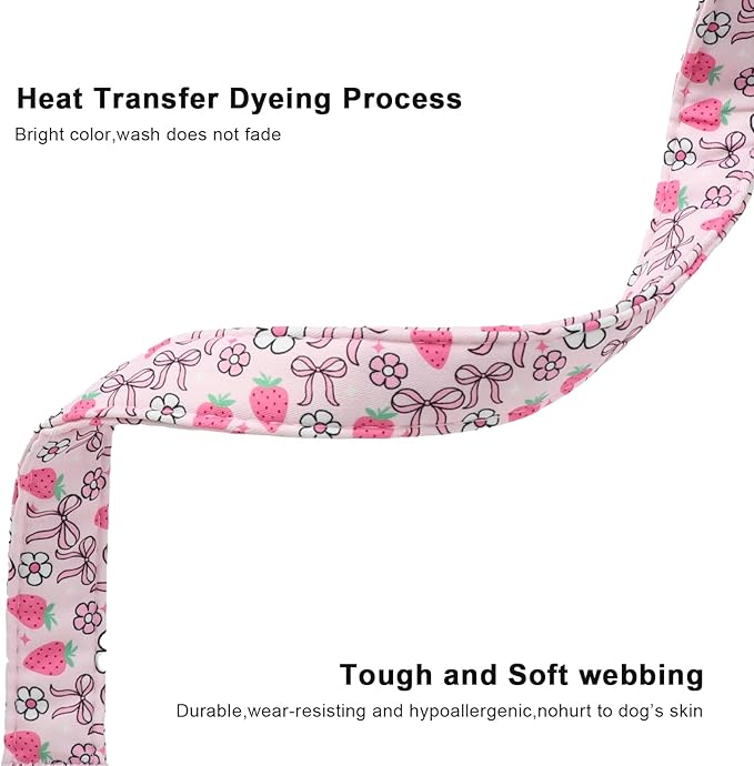Lionet Paws Spring Dog Collar- Cute Strawberry Pink Dogs Collar with Plastic Buckle and Bowtie Pendant,Dog Collar for Medium Dogs