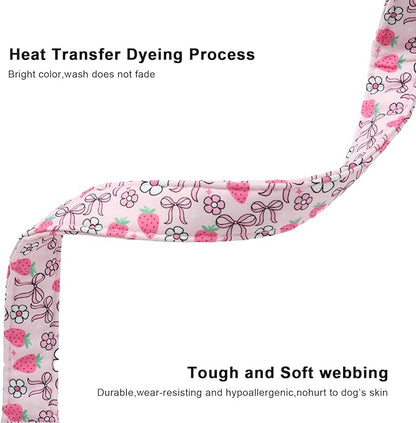 Lionet Paws Spring Dog Collar- Cute Strawberry Pink Dogs Collar with Plastic Buckle and Bowtie Pendant,Dog Collar for Small Medium Dogs