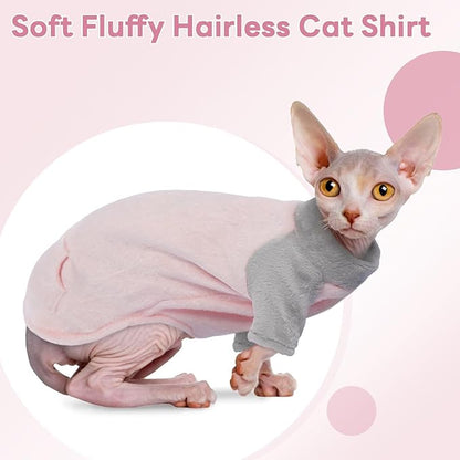 T'CHAQUE Sphynx Cat Clothes, Soft Fleece Winter Sweaters for Hairless Cats, Warm Pajama Jumpsuit with Sleeves and Hoodie, Cozy Pullover Outfit for Kittens