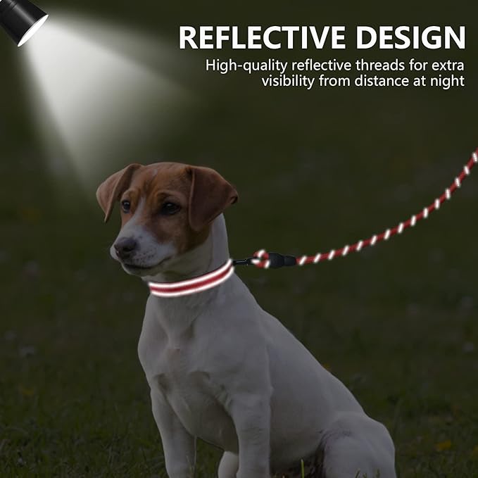 Dynmeow Reflective Dog Collar and Leash Set, 6FT Strong Climbing Rope Leash with Padded Handle, Adjustable Pet Collar with Soft Neoprene Padding for Small Medium Dogs, Red, S