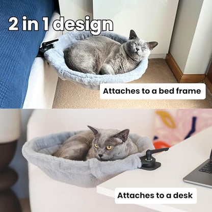 Cat Desk Bed - Stable and Sturdy, Bedside and Desk Perch, Rotating Cat Hammock with 2 Washable Covers, Non-Slip Clamp - Safe, Space-Saving Cat's Furniture for Remote Workers, Gamers, Holds Up to 40lbs