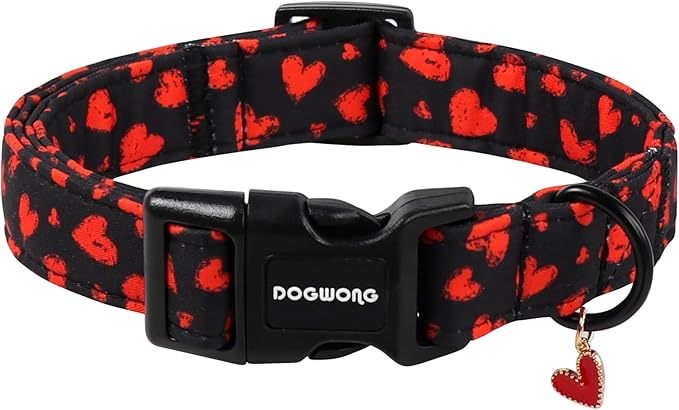DOGWONG Red Heart Dog Collar Adjustable Soft Natural Fabric Girl Pet Dog Collar Cute Heart Valentine Puppy Necklace for Small Medium Large Dogs