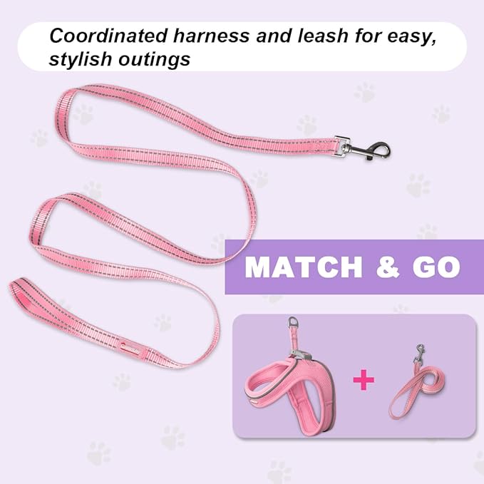 Cat Harness and Leash Set,Escape Proof Kitten Harness,Step in Adjustable Soft Lightweight,Easy Control,Reflective Strips Comfortable for Walking Travel(Baby Pink,XS)