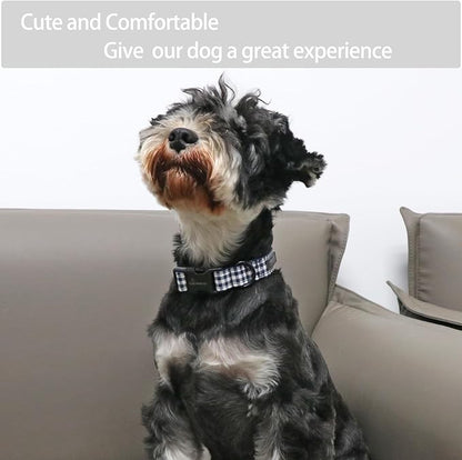 ARING PET Dog Collar, Cute Adjustable Comfortable Cotton Navy White Plaid Pet Collars for Small Medium Large Male Female Boy Girl Dogs-Small