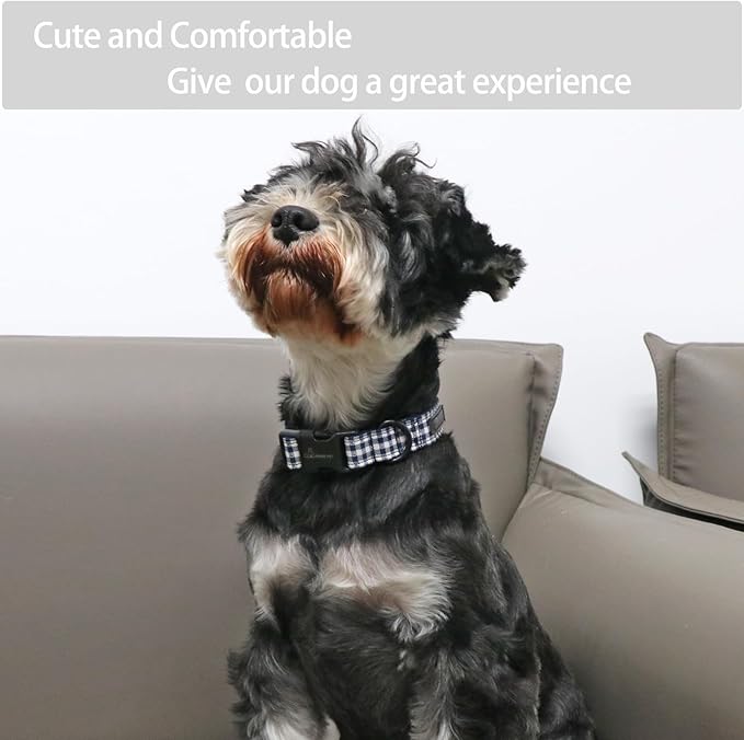 ARING PET Dog Collar, Cute Adjustable Comfortable Cotton Navy White Plaid Pet Collars for Small Medium Large Male Female Boy Girl Dogs-Large