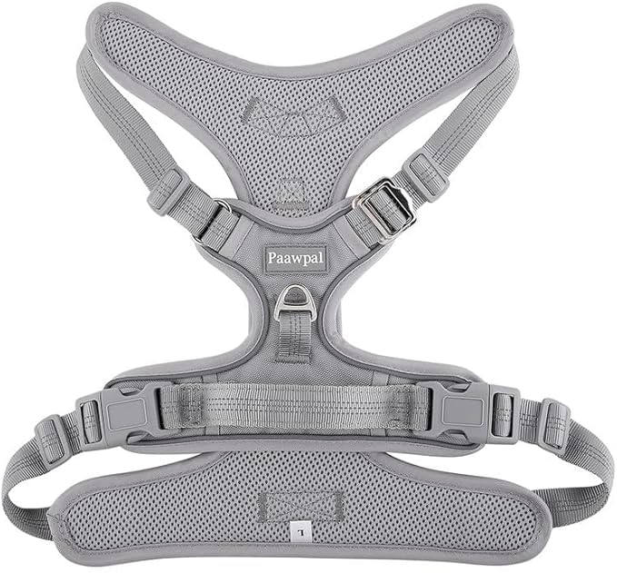 Paawpal Adjustable Dog Harness - No Pull, Reflective, Soft Padded for Small, Medium, Large Dogs - Includes Leash Silver XL