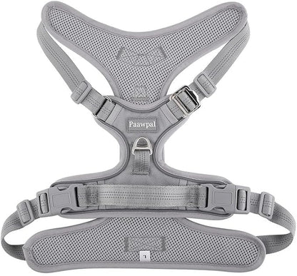 Paawpal Adjustable Dog Harness - No Pull, Reflective, Soft Padded for Small, Medium, Large Dogs - Includes Leash Silver XL