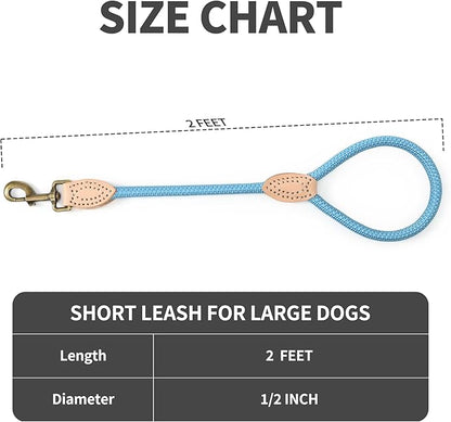 Mile High Life Short Dog Leash, Short Leash for Large Dogs, Reflective Dog Lead with w Leather Tip, Heavy Duty Leash for Large and Medium Dogs Training and Walking(Green, 18 Inch)