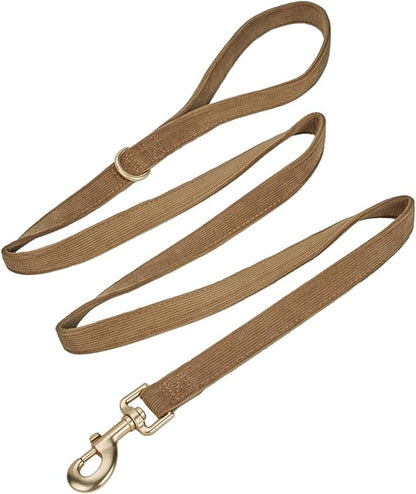 Ewinoom Soft Corduroy Dog Collar and Leash Set Adjustable Durable Dog Collars with Metal Buckle and Lead for Medium Dogs,Brown