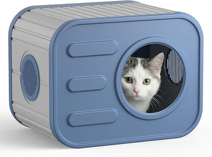 ONBRILL Outdoor Cat House Weatherproof with Dual Ventilation Windows, Spacious Durable PP Material Cat House for Outdoor Indoor Use, Easy to Assemble and Clean, Blue