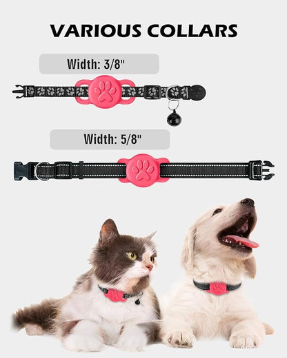 Dynmeow Dog Cat Collar Holder Compatible with Airtag, Anti-Lost Silcione Holder for 3/8 and 5/8 Inch Wide Collars, Hot-Pink, S(1 Pack)