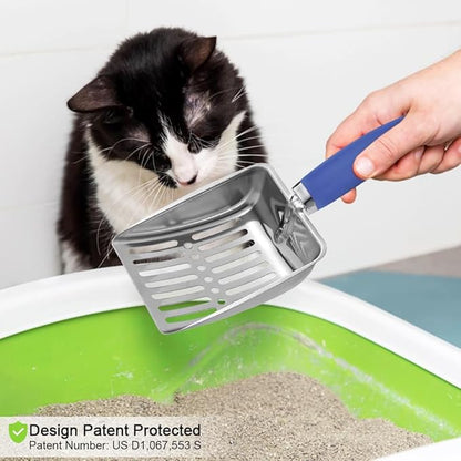 Apidgrowth Cat Litter Scoop -Stainless Steel Metal Cat Litter Scoop-Sturdy Mesh Scooper - Mesh Shovel-Easy to Clean - Suitable for Cat Litter Box -Navy Blue