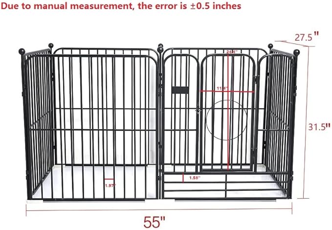 PEIPOOS Dog Panel Pet Playpen Pen Bunny Fence Indoor Outdoor Fence Playpen Heavy Duty Exercise Pen Dog Crate Cage Kennel (55" L x 27.5" W x 31.5" H) (Black)