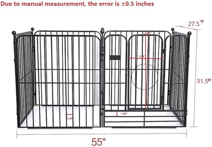 PEIPOOS Dog Panel Pet Playpen Pen Bunny Fence Indoor Outdoor Fence Playpen Heavy Duty Exercise Pen Dog Crate Cage Kennel (55" L x 27.5" W x 31.5" H) (Black)