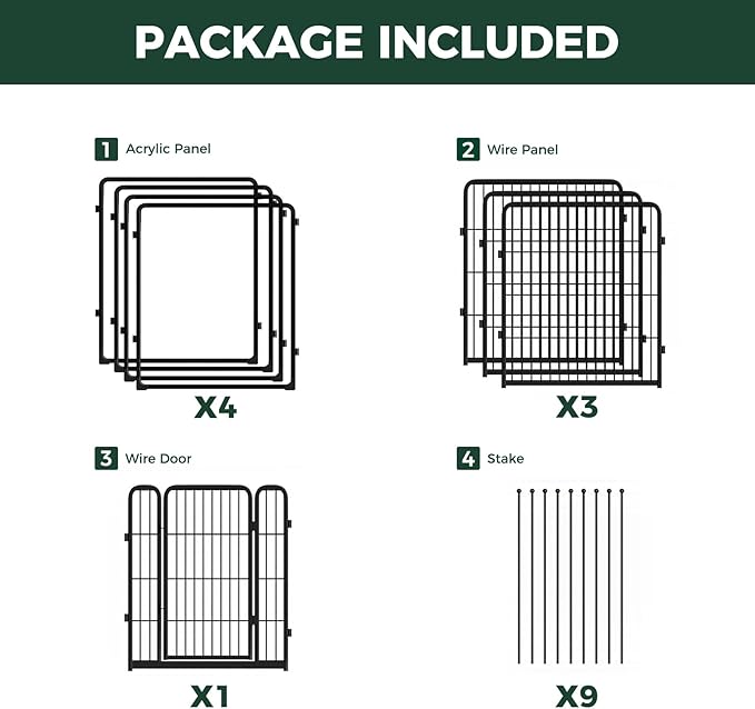FXW Acrylic & Wire Mesh Indoor Dog Playpen, Heavy Duty 32 Inch 8 Panels Metal Dog Pen for Small and Medium Dogs, Black│Patented