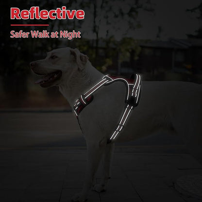 PUPTECK No Pull Dog Harness for Large, Adjustable Reflective Dog Harness with Handle Easy Control, Comfortable Soft Padded Pet Vest Harness for Extra Large Dogs, Red XL