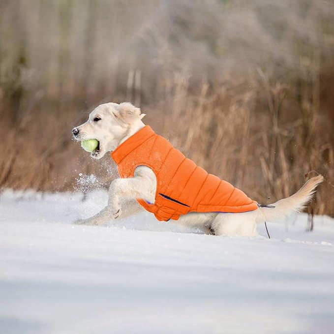 Lelepet Reversible Dog Coat Waterproof Dog Jacket Windproof Puffer Vest for Winter Warm Lightweight Coats for Large Dogs Adjustbale Hook & Loop Pet Apparel with Leash Hole, Golden Retriever, 3XL