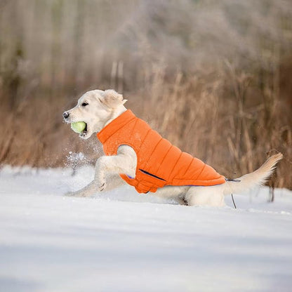 Lelepet Reversible Dog Coat Waterproof Dog Jacket Windproof Puffer Vest for Winter Warm Lightweight Coats for Large Dogs Adjustbale Hook & Loop Pet Apparel with Leash Hole, Golden Retriever, 3XL