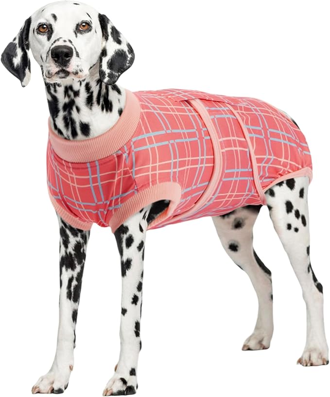 Kuoser Dog Recovery Suit for Female Male Dogs, Post-Surgery Bodysuit for Spay Neuter, Dog Onesie After Surgery, Anti-Licking Pet Surgical Recovery Suit, Pink L