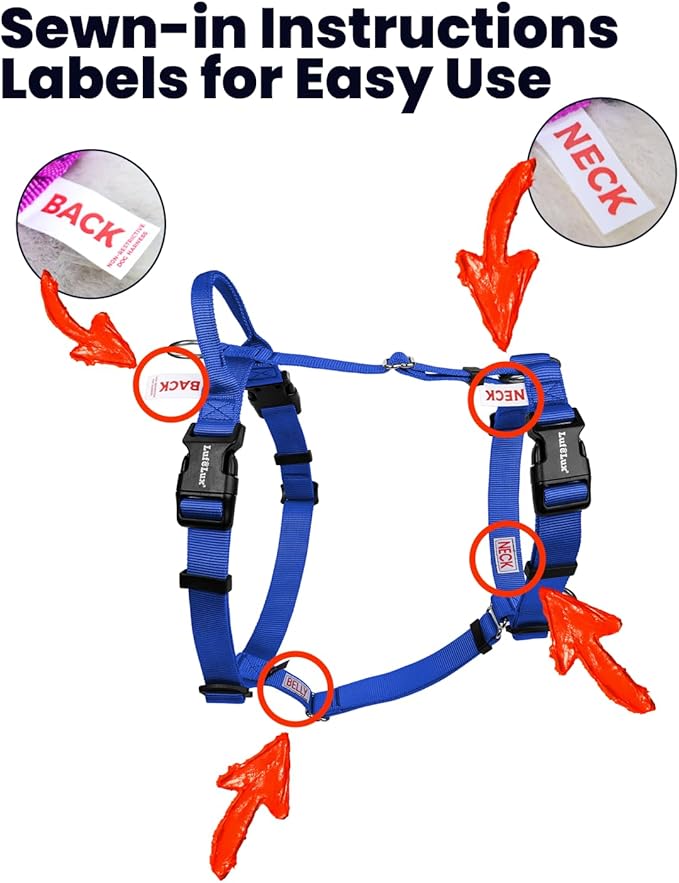Non Restrictive No Pull Dog Harness, Neck Buckle Desgin, Lightweight Easy Walk Freedom Harness, Keep Balance, Sewn-in Instructions Labels for Easy Use, Small Dogs Chest(17-23inches) Blue