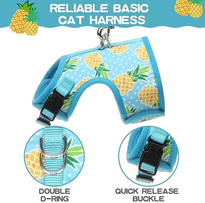 BINGPET Cat Harness - Mesh Cat Dog Walking Harness with Leash - Adjustable Cat Vest Harness for Kittens and Puppies - Pineapple