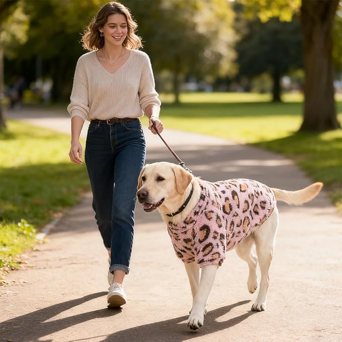 GreenJoy Leopard Print Dog Sweater – Stretchy Fleece Dog Turtleneck Sweatshirt for Puppies & Cats, Soft & Warm Pet Winter Clothes for Small, Medium & Large Dogs (Pink, X-Small)