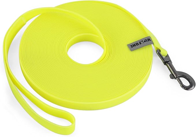 Wolfone 40ft Yellow Long Leash - Waterproof Training Dog Leash for Recall, Swimming, Camping, Beach, Hunting, Walking