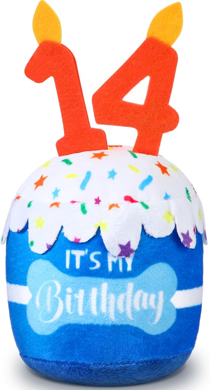 Dog Birthday Cake Toy Accessories for Girl Boy Gifts, Squeaky Plush Toy for Dog Birthday Party Decor Favor for Large, Medium and Small Dogs(14th,Blue)