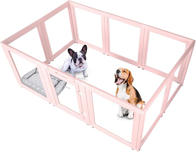 EVERFRONT Clear Acrylic Plastic Dog Playpen - Clear Dog Play Pen - Easy Assemble Acrylic Dog Playpen - Puppy Playpen, Cat Playpen, Small Animal Playpen, Dog Play Pen Indoors (Pink-30.3" H, 10PCS)