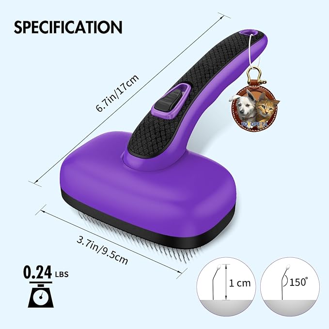 YOYUPETA 3 PCS Dog Grooming Brush Kit – Self Cleaning Slicker Brush for Shedding Short & Long Haired Dogs & Cats. Removes Loose Fur, Undercoat, Mats, Tangles for Small, Medium & Large Pets. Purple
