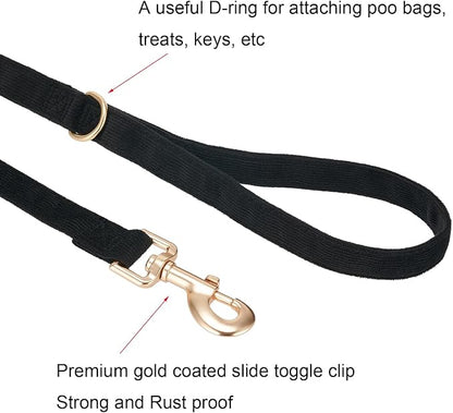 Ewinoom Soft Corduroy Dog Collar and Leash Set Adjustable Durable Dog Collars with Metal Buckle and Lead for Small Dogs,Black